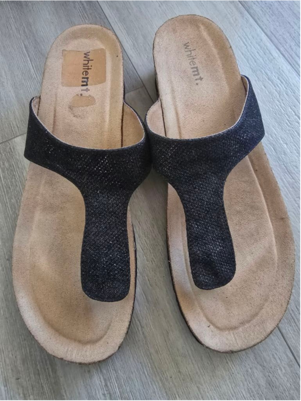 Women's whitemt. Black Glitter Thong Sandals Size 11W